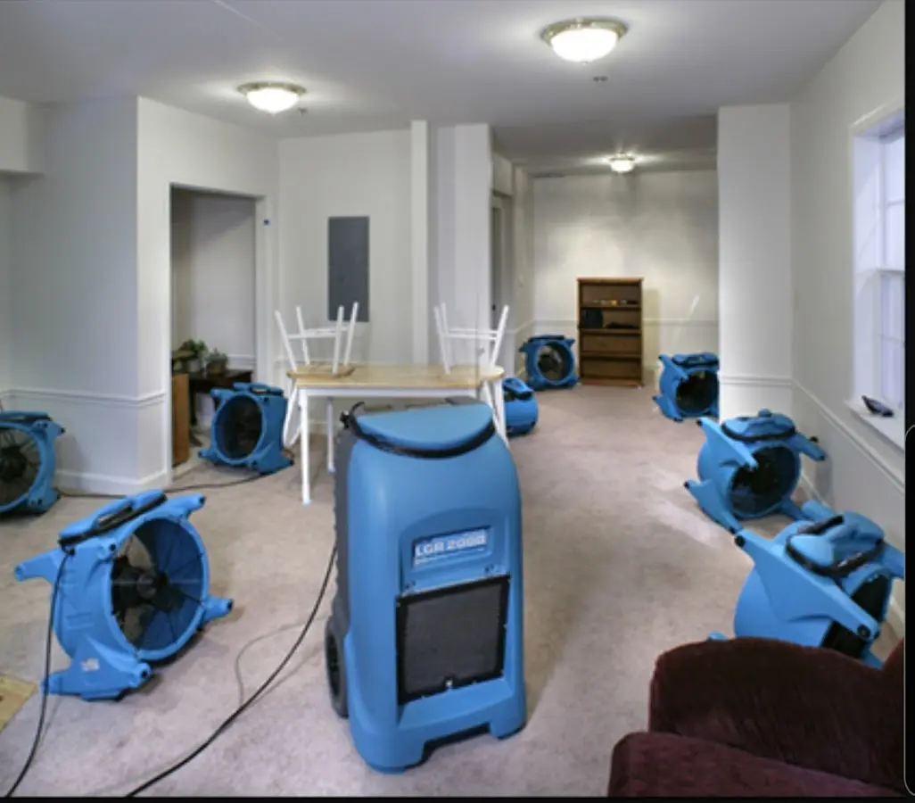 Air movers and dehumidifier setup for Water Damage Restoration in Neshannock